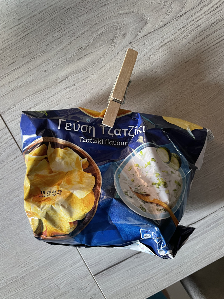 A bag of Tzatziki flavored Lays chips