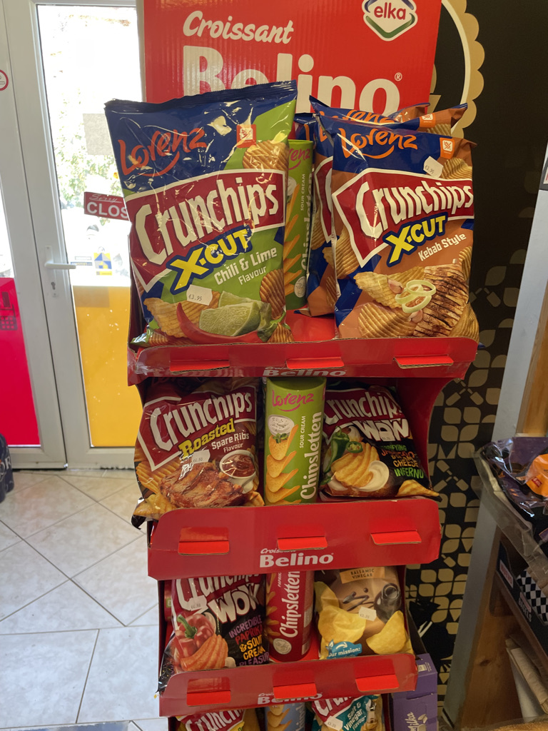 A stand of bags of chips