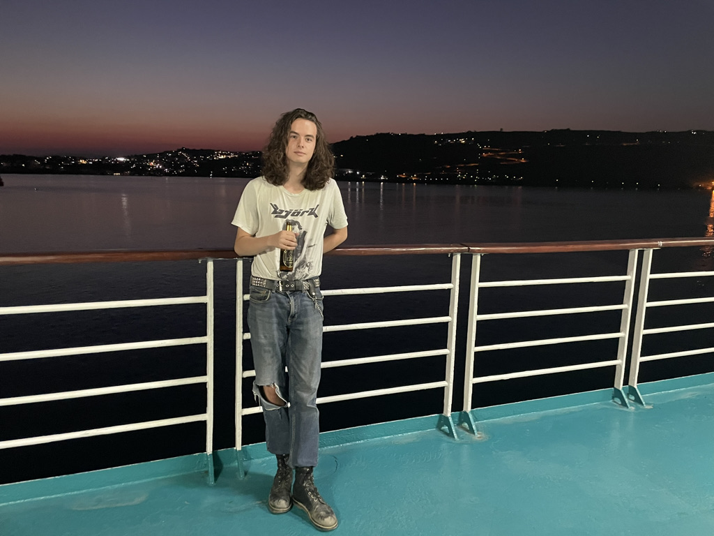 My son Felix on the deck of a ferry boat