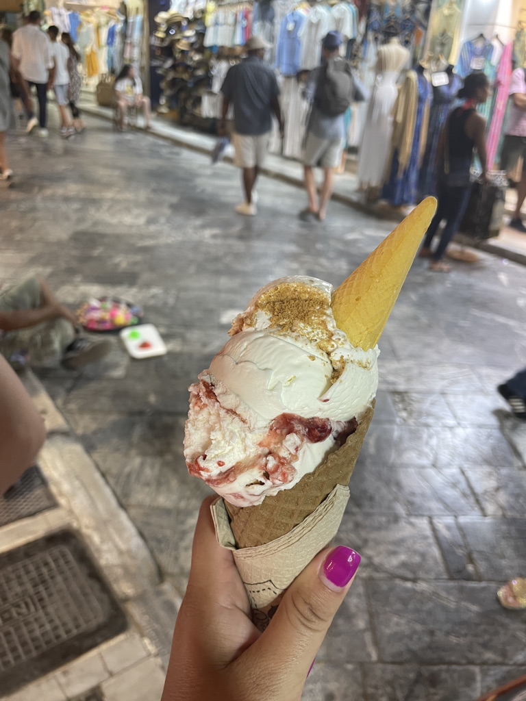An ice cream cone with a smaller cone on top