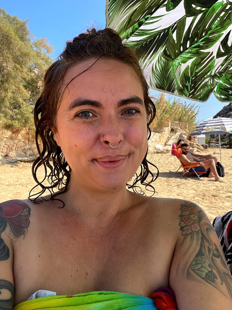 Me under the beach umbrella